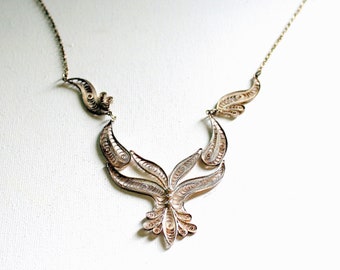 Vintage Filigree Pendant, Butterfly Necklace