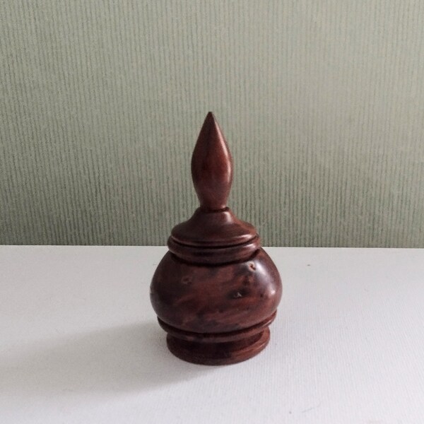 Small Wooden Pot, Vintage Wood Treen with Finial Lid