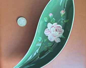 Vintage Carlton Ware Teardrop Dish Green Pink Flower, Australian Design 2427, Mid-Century English Pottery