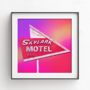 Skylark Motel – vintage motel sign photo, Wildwood Jersey Shore art, retro neon sign print, mid-century wall art