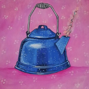 Camp Kettle Art Print, 5x7, 8.5 x11, 12 x 16, Farmhouse Style, Adirondacks, Gouache, Acrylic, Kelly M Jackson