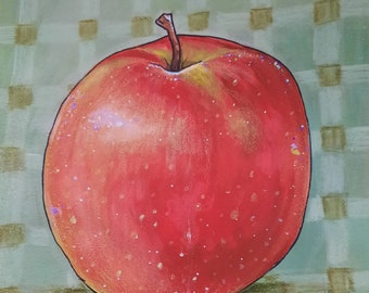 Apple Art Print, 5x7, 8.5 x11, 12 x 16, Farmhouse Style, Apple, Gouache, Acrylic, Kelly M Jackson