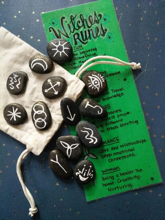 Witches Runes 13 Sea Stone Runes /& Bag YOU pick the Colour Pagan Divination Tool