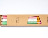 Gold foil pencils. Set of 6. Mint green, White & Pink