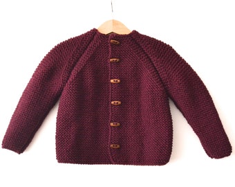 Hand Knitted unisex kids wool cardigan/Jacket, Chunky, Duffel Coat, Raglan please choose your color