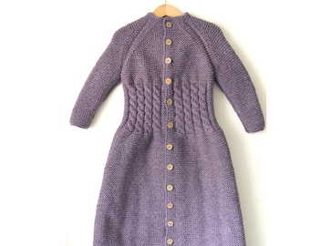 NEW! Hand Knitted wool baby Sleeping Bag, chunky, raglan long sleeves with coconut buttons on the front side