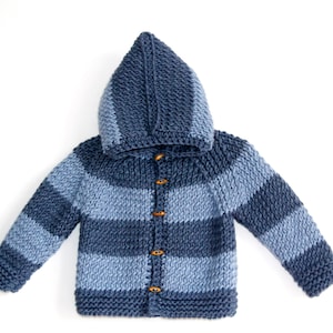 Hand Knitted Baby Boy Wool Hoodie Cardigan/Jacket, Chunky, Duffel Coat