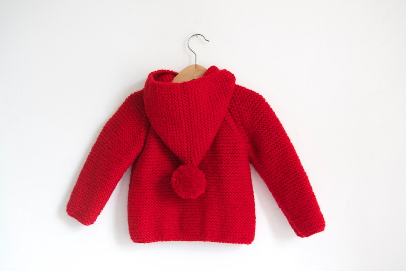 Duffel Coat Chunky Raglan with Pom Pom Hand Knitted Baby Wool Hoodie CardiganJacket