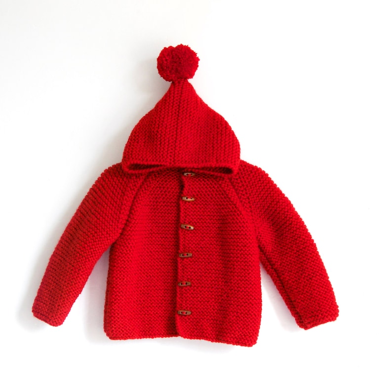 Duffel Coat Chunky Raglan with Pom Pom Hand Knitted Baby Wool Hoodie CardiganJacket