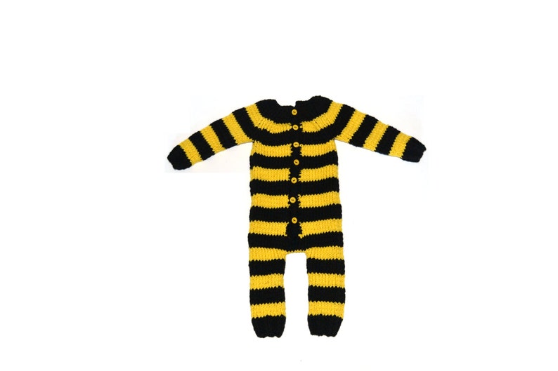 Hand Knitted Bumble Bee Baby Romper Costume, %100 Wool image 1