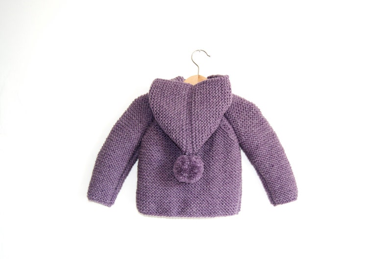 Chunky Raglan with Pom Pom Hand Knitted Baby Wool Hoodie CardiganJacket Duffel Coat