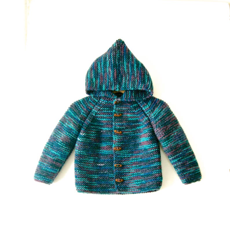 childrens chunky cardigan//jacket blue//green hand knitted
