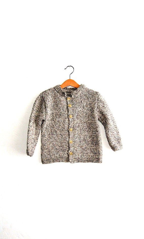 Items similar to Hand Knitted Baby Boy Cardigan, 100 Cotton, Melanges