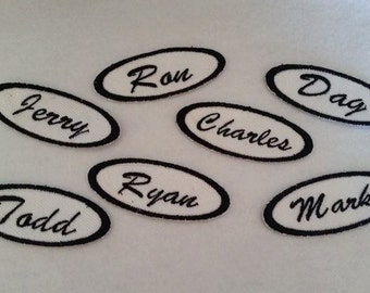 Oval Iron On Name Patch / Biker Tag / Biker Patch / Name Tag / Fabric Label Vintage Style