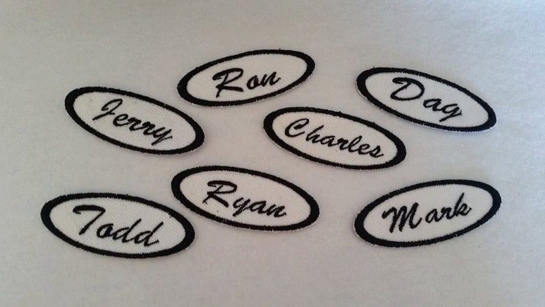 Oval Iron On Name Patch \/ Biker Tag \/ Biker Patch \/ Name Tag \/ Fabric Label Vintage Style