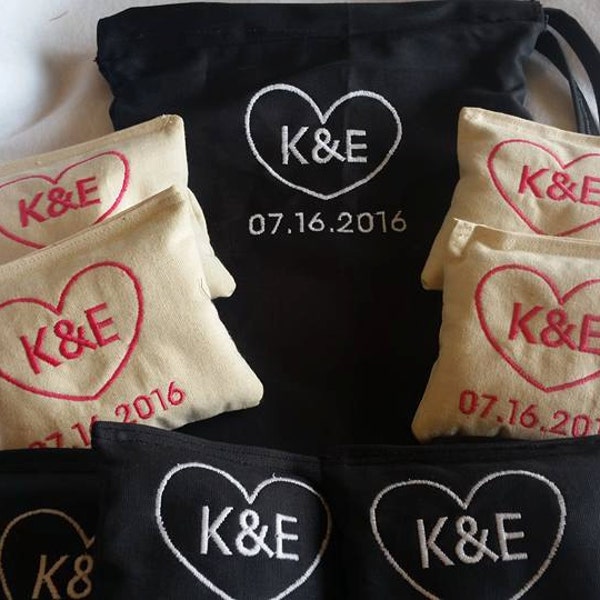 Wedding Gifts Embroidered Cornhole Bags - Personalized Bean Toss Bags - Corn Hole Bags - Multiple Colors - Carrying Bag