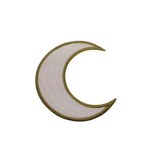 May include: A white crescent moon embroidered patch with a gold outline.