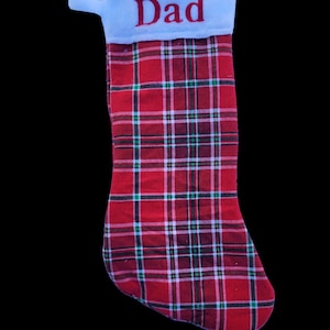 Red Flannel Plaid Embroidered Christmas Stocking Custom Monogrammed