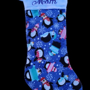 Personalized Purple Penguin Embroidered Monogrammed Christmas Stocking