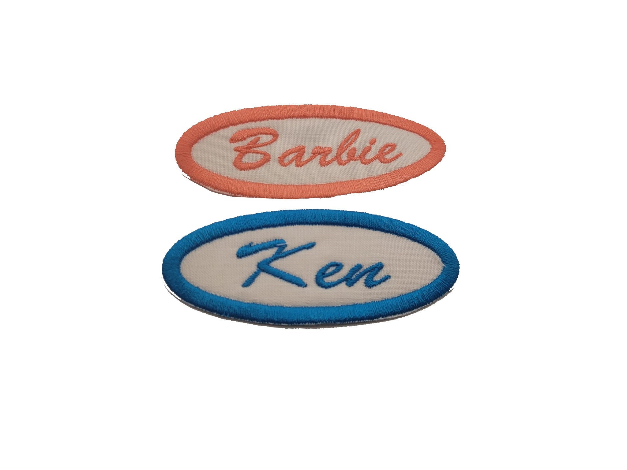 Set of 2 Barbie and Ken Name Tags Embroidered Iron on Uniform