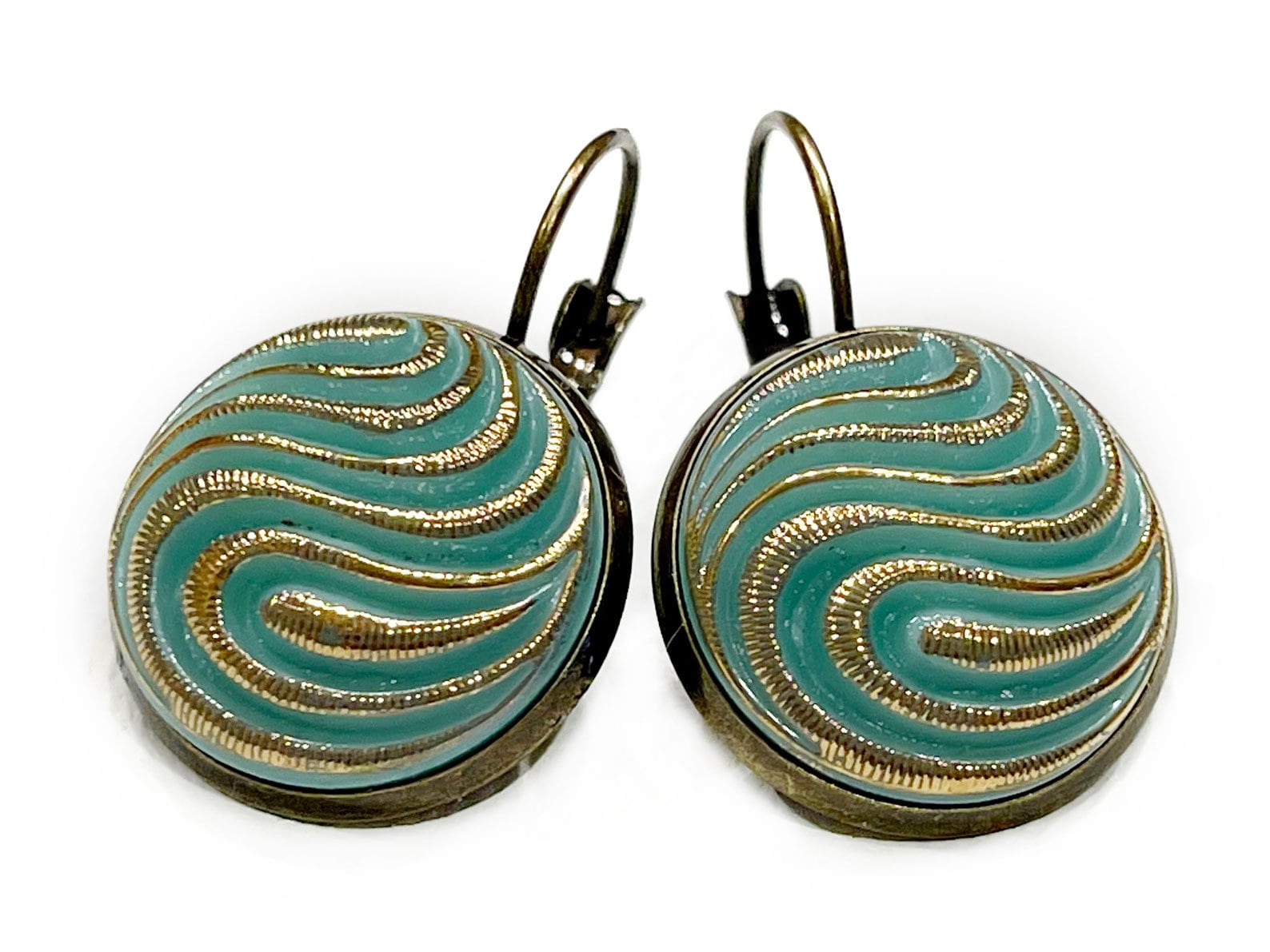 Czech Glass and Bronze Nautilus Shell Rustic Brass Dangle Earrings: Siren -  Created by Renée