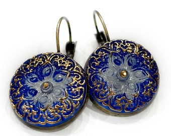 Arabian Star Czech Glass Button Earrings
