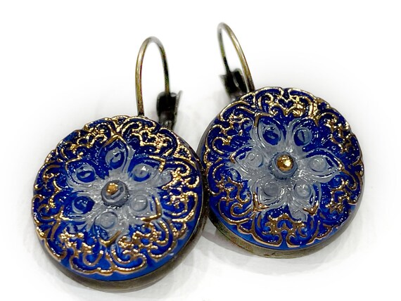 Arabian Star Czech Glass Button Earrings