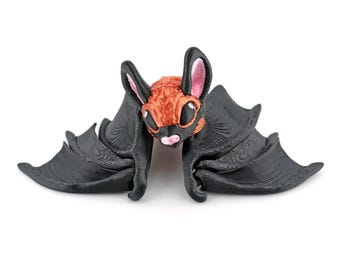 Articulated Bat Figurine | 3D Printed Desk Pet, Gothic Decor, Halloween Collectible