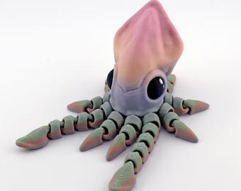 Articulated Squid Figurine – Flexible Sea Creature Fidget / Octopus / Desk Accent