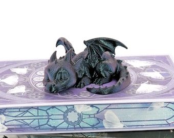 Sleepy Dragon Bookshelf Decor – 3D Printed Fantasy Figurine | Book Nook Companion | Book Guardian