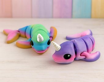 Articulated Rainbow Narwhal Figurine Set – Colorful Narwhal Collectible Mini Flexi's