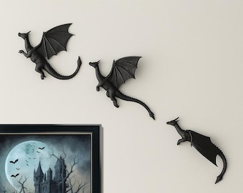 3D Flying Dragon Wall Decor: Fantasy Art Sculpture Set of 3
