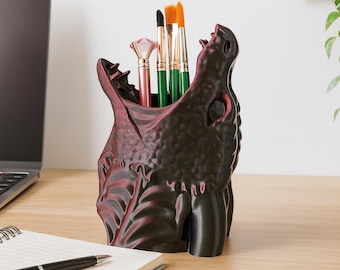 Dragon Head Pen Holder: Fantasy Desk Organizer Pencil Cup