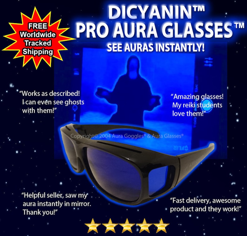 Official DICYANIN PR0 AURA GLASSES crystal gems healing reading paranormal psychic uv detector torch meter haunted doll goggles zdjęcie 1