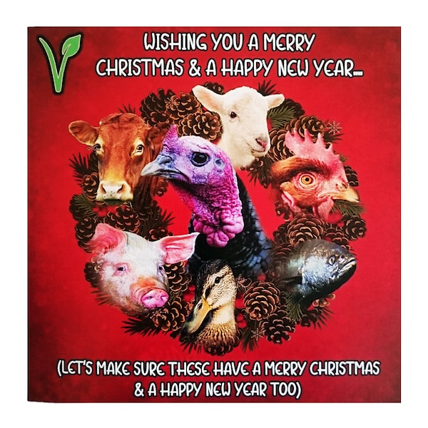 VEGAN CHRISTMAS CARD xmas and new year luxury greeting cards festive animal rights welfare care & protection vegetarian all lives matter