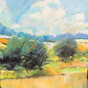 Landscape California coast hills mountains oak trees impressionist acrylic original painting acrylic
