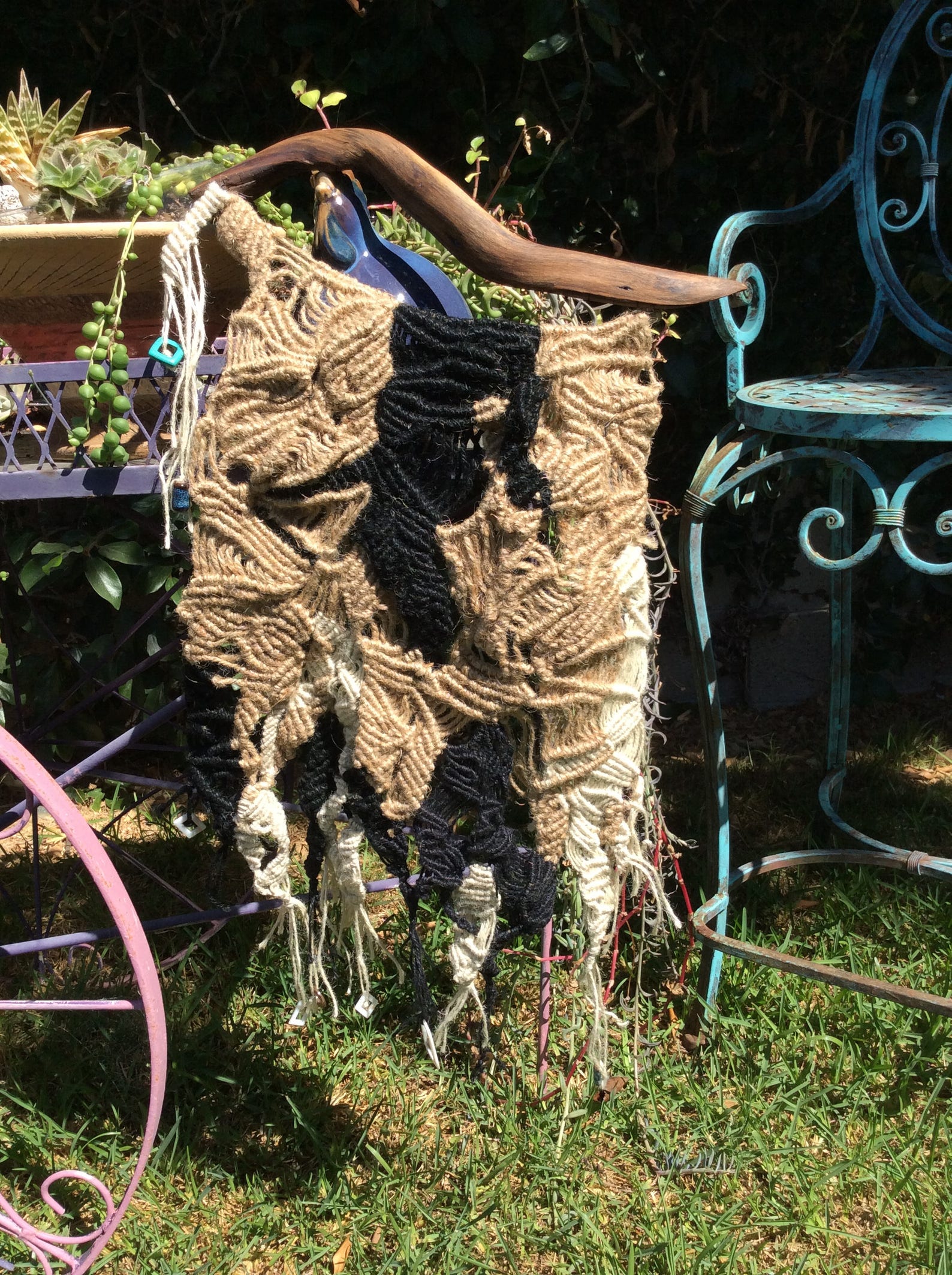 Macrame Wall Hanging Driftwood Sculpture Jute Cord Shell Etsy