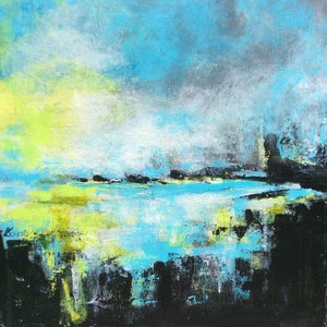 Ocean coast California landscape seascape abstract painting acrylic black Blue White