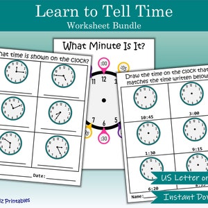 Hoja de trabajo para aprender a decir la hora / ¿Qué hora es? / Reloj imprimible / Preescolar y jardín de infantes