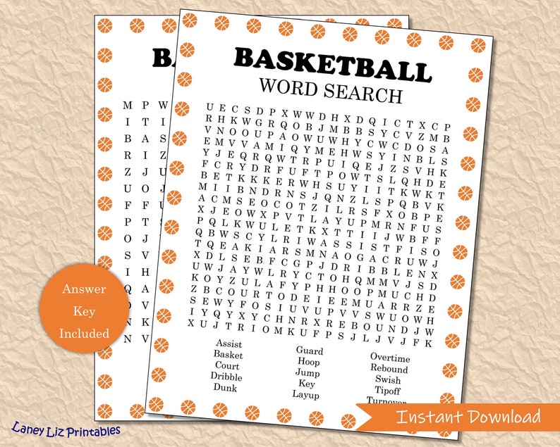 Basketball Word Search Printable Hoops Word Puzzle Etsy