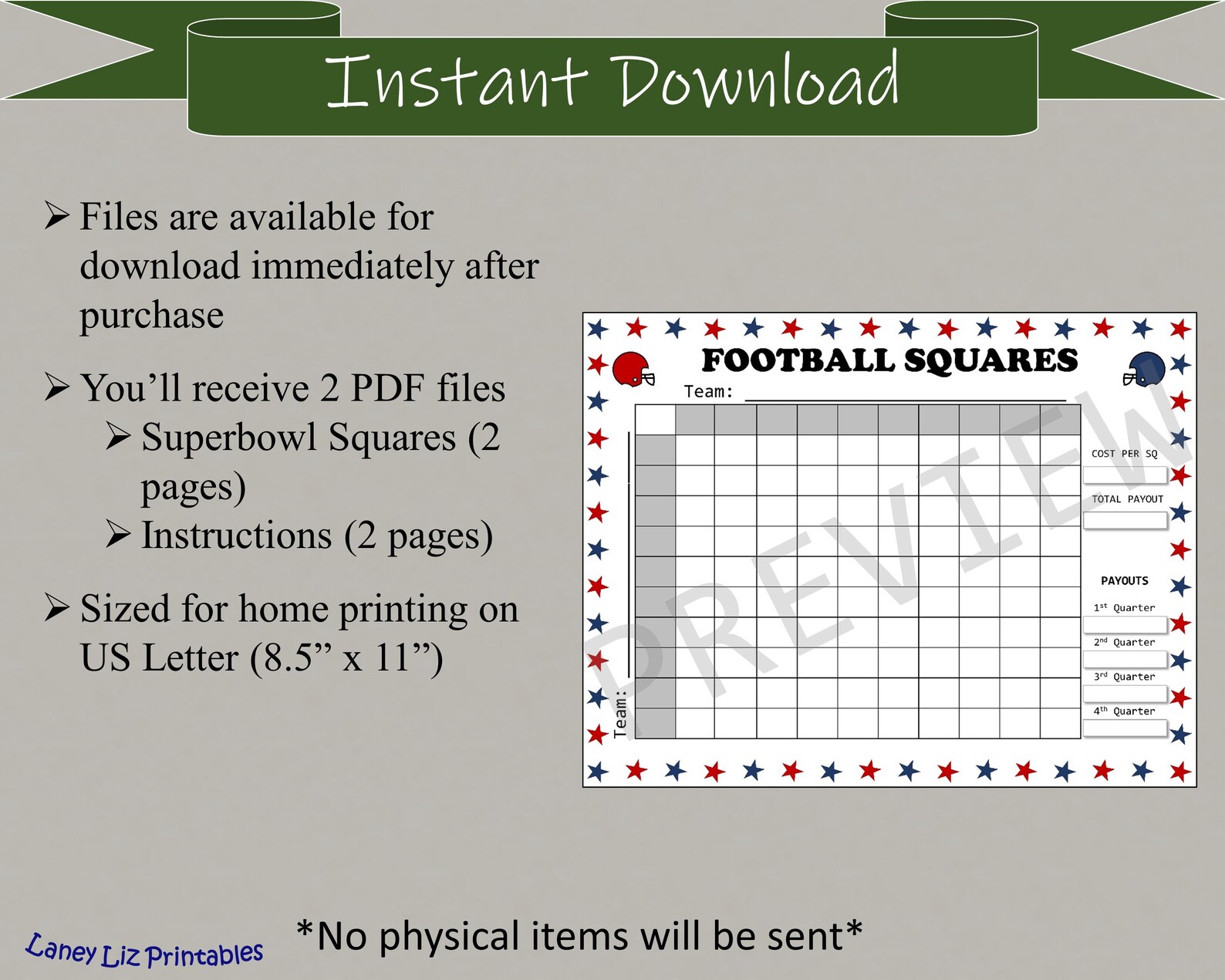 Football Squares Printable NFL Grid Big Game Party Game Etsy
