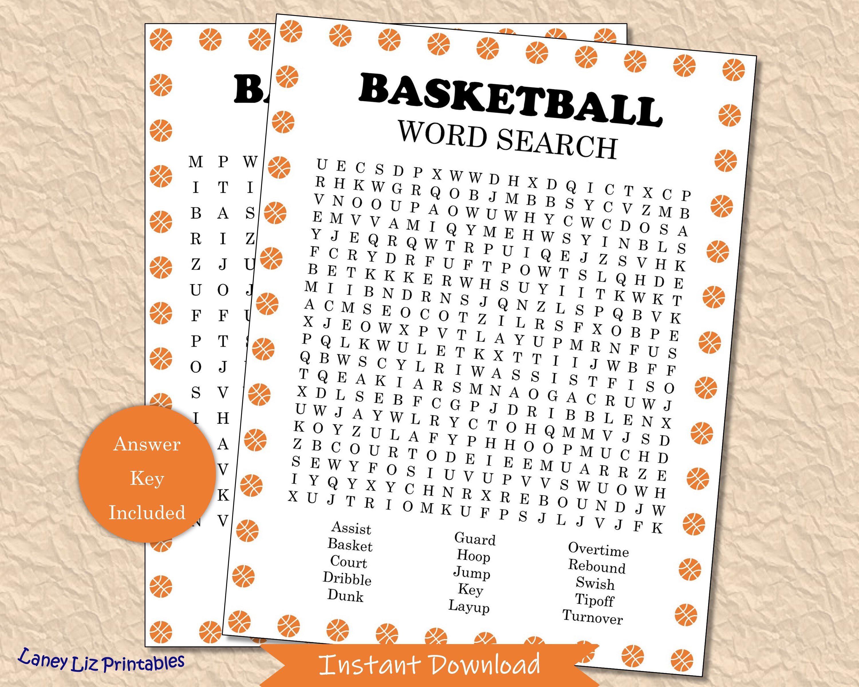 Basketball Word Search Printable, Hoops Word Puzzle Etsy