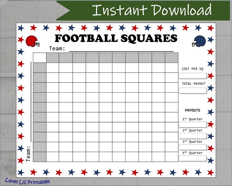 Football Squares Printable NFL Grid Big Game Party Game Etsy