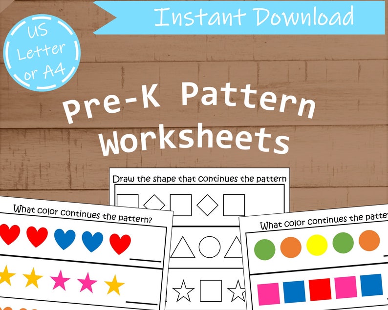 Pre-K Worksheet Patterns Shape and Color Patterns | Etsy