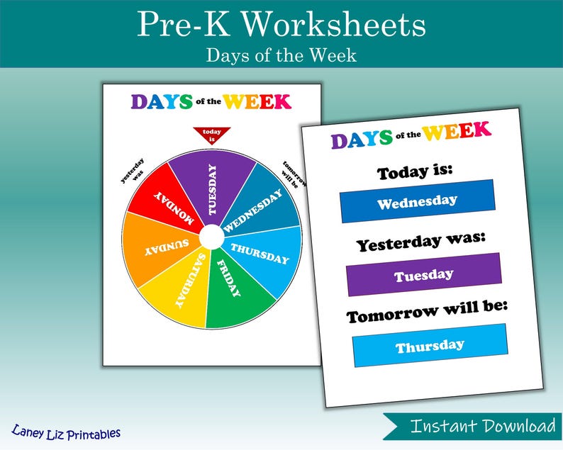 Learn Days of the Week Printable Wheel | Today Yesterday and Tomorrow ...