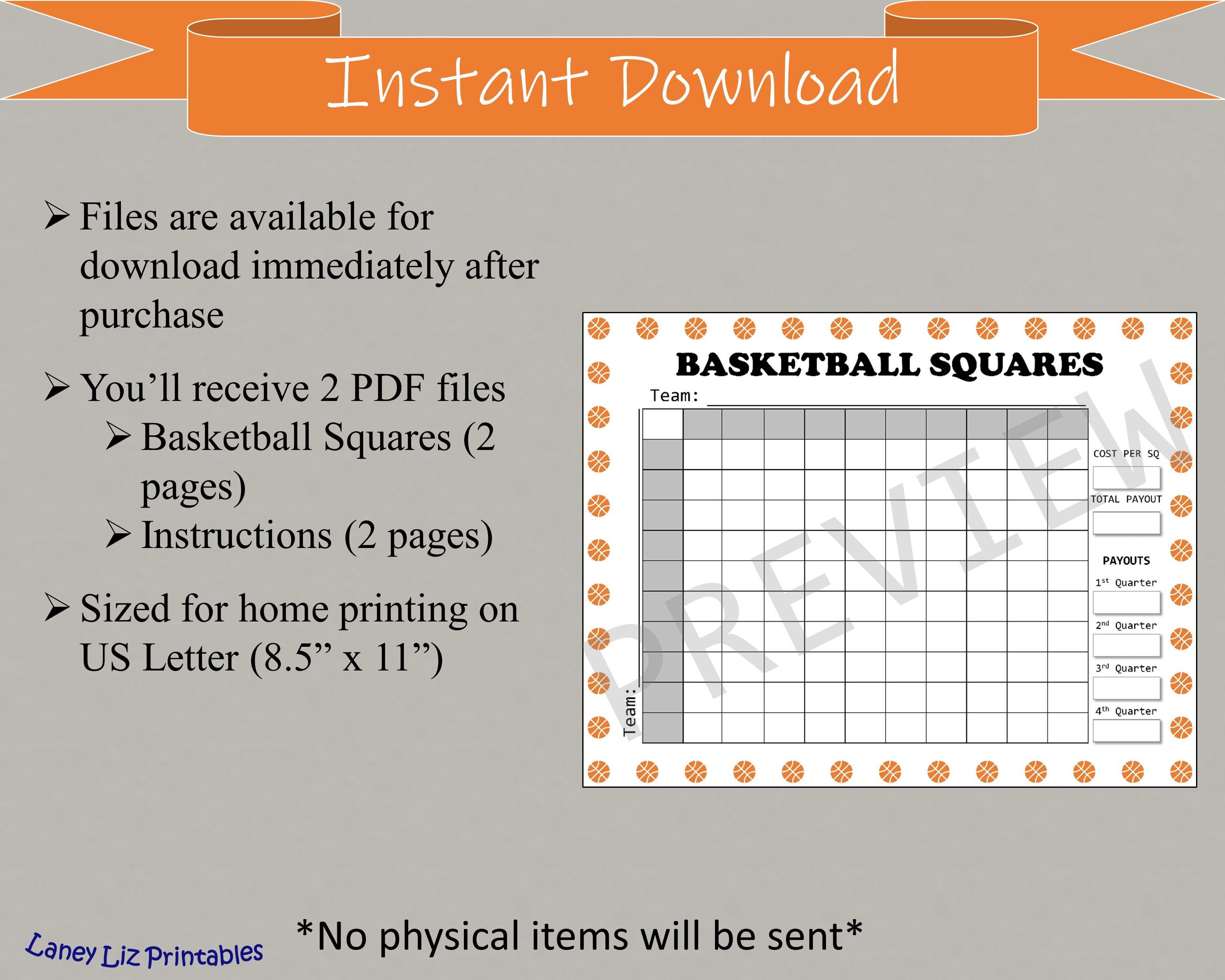 Basketball Squares Printable Grid Sports Pool College Ball - Etsy