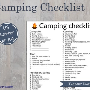 Printable Camping Checklist Camping Planner Etsy