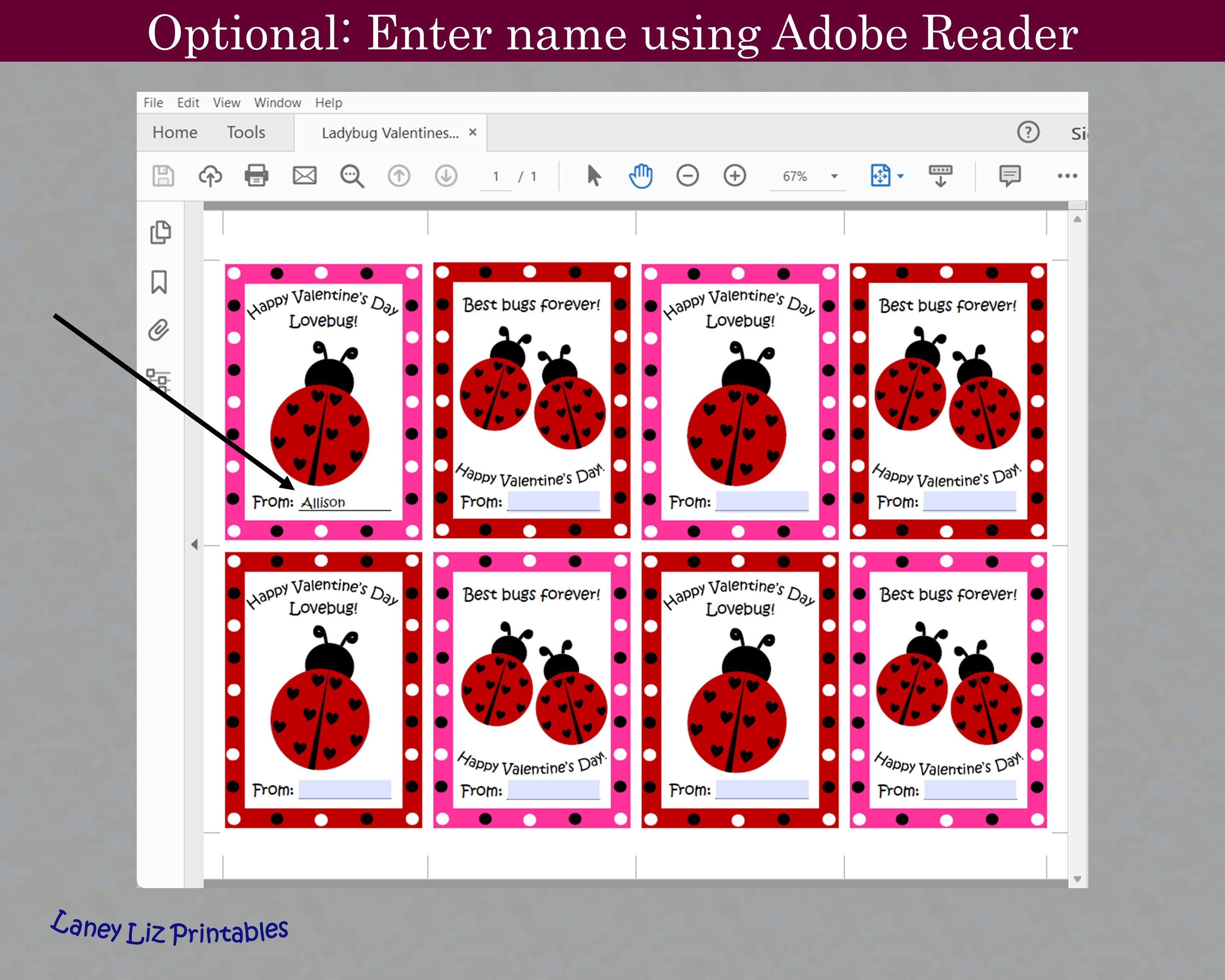 Ladybug Valentine Card Printable, Valentine’s Day Cards for Kids