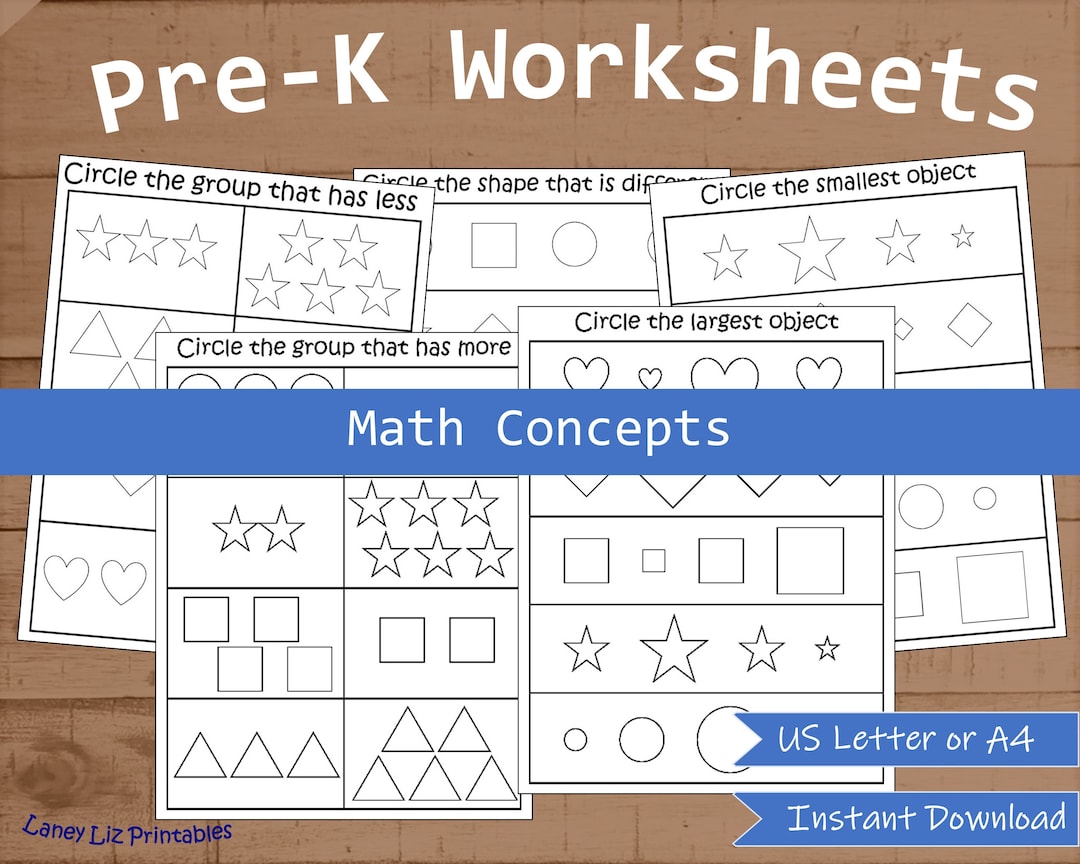 Pre-k Worksheet Math Concepts More Less Smallest - Etsy