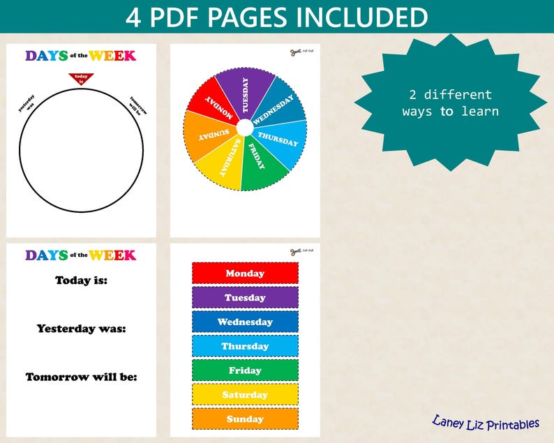 Learn Days of the Week Printable Wheel | Today Yesterday and Tomorrow ...